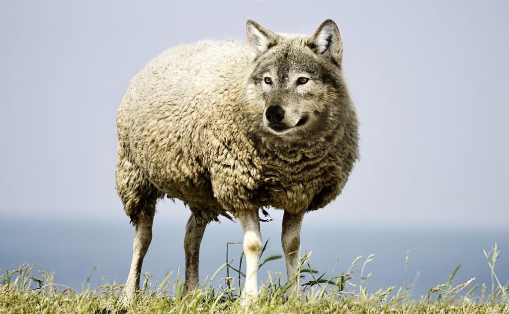 wolf in sheep's clothing, wolf, sheep-2577813.jpg